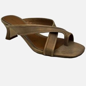 Donald Pliner Bronze Metallic Square Toe Sandals Kiss Heel Memory Foam Slide 8.5